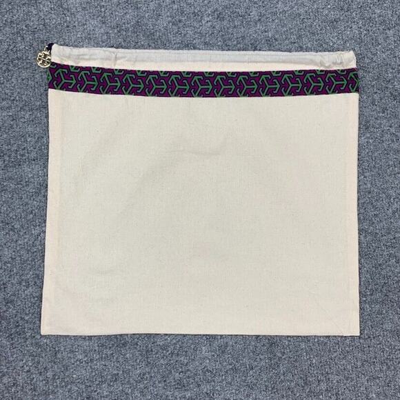 Tory Burch Dust Bag 14.5 in x 12 in Canvas Drawstring Strap Geometric Trim Charm - Picture 2 of 9